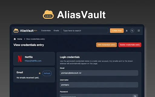 AliasVault: Gestor de Contraseñas y Aliados de Email Seguro - Screenshot 1