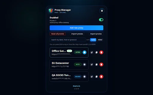 Proxy Manager: Gestiona tus proxies fácilmente en el navegador - Screenshot 1