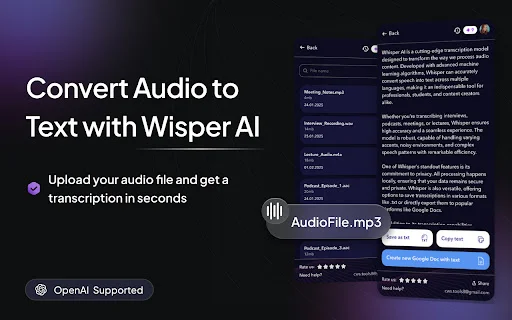 Whisper AI: Transcriptor de audio a texto profesional y rápido - Screenshot 1