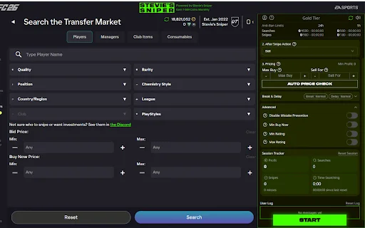 Stevie’s Sniper FC 26: El Mejor Bot de Sniping y Autobuyer - Screenshot 1